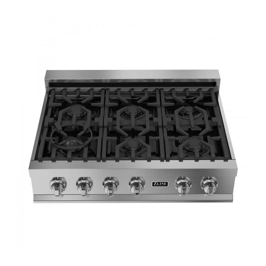 ZLINE 36 in. Ceramic Rangetop in Black Stainless with 6 Gas Burners (RTB-36)