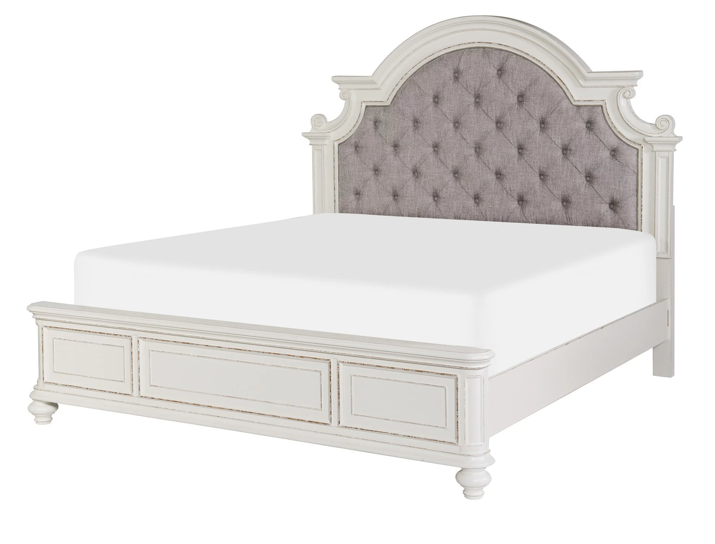 Beautiful White Finish Cal King Size Bed 1pc Button-Tufted Headboard Wooden Bedroom Furniture