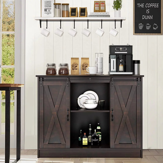 Catrimown Farmhouse Coffee Bar Cabinet , 42â? Buffet Sideboard Cabinet with Sliding Door, Sideboard Storage Cabinet, White