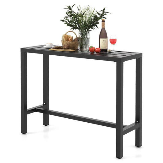 Costway Outdoor Metal Bar Table 55'' Patio Rectangular Counter Height Dining Table Black