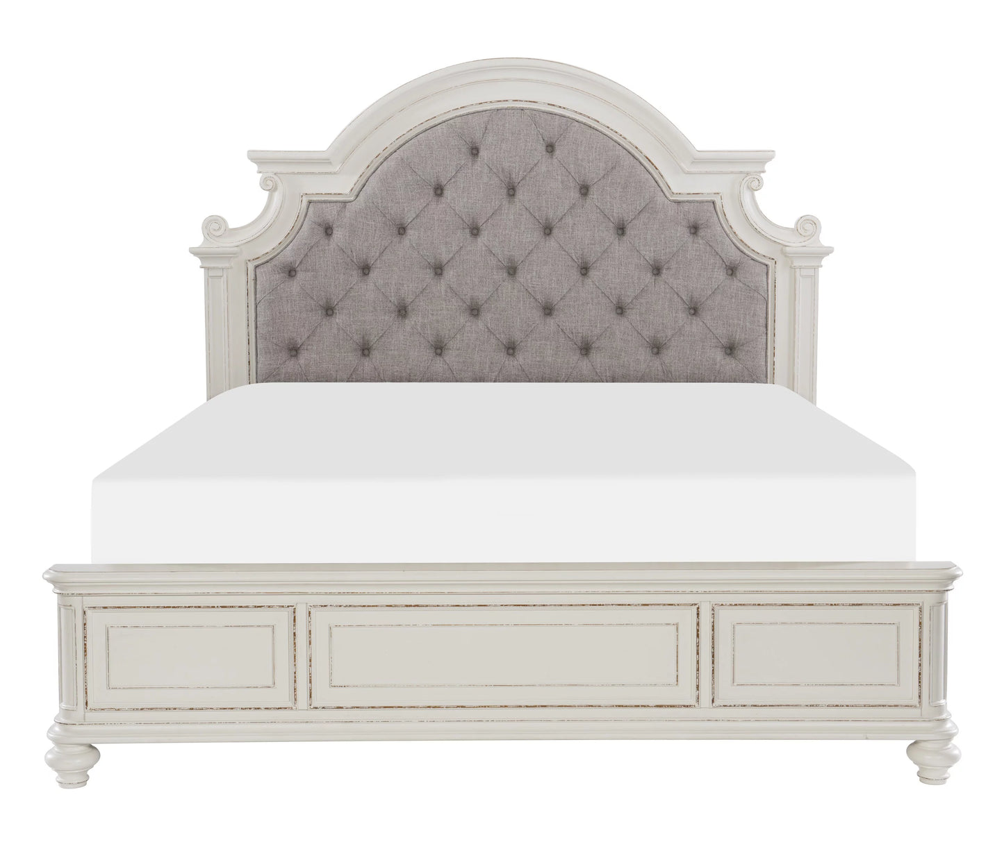 Beautiful White Finish Cal King Size Bed 1pc Button-Tufted Headboard Wooden Bedroom Furniture